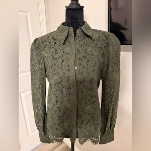 L'AGENCE Forest Green Lace Blouse